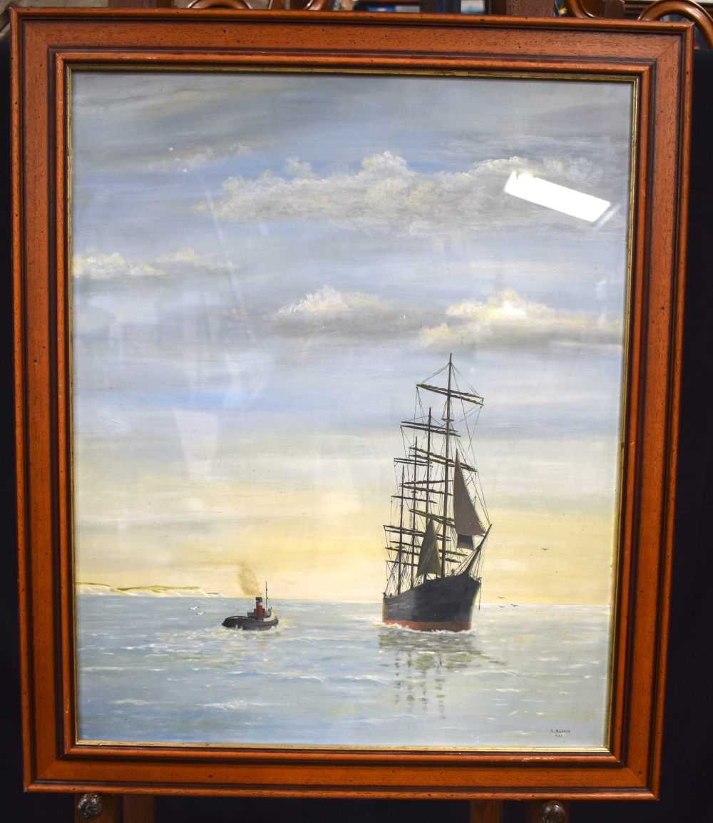 J R Leech (20th Century) framed oil on board depicting a sailing boat dated 1968 66 x 55 cm cm. - Image 2 of 8
