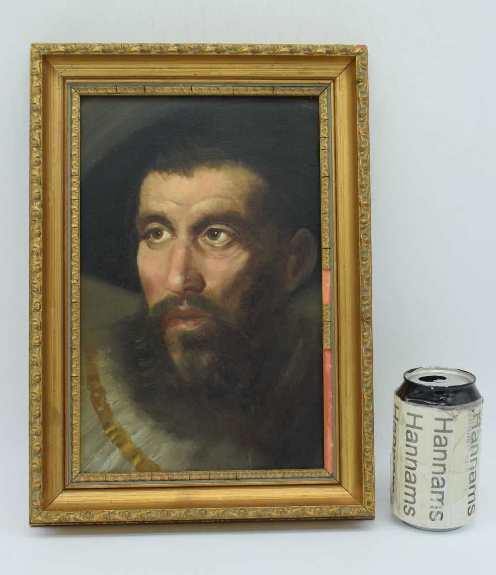 A framed 19th Century oil on board of a Venetian male 29 x 18cm. - Image 2 of 6