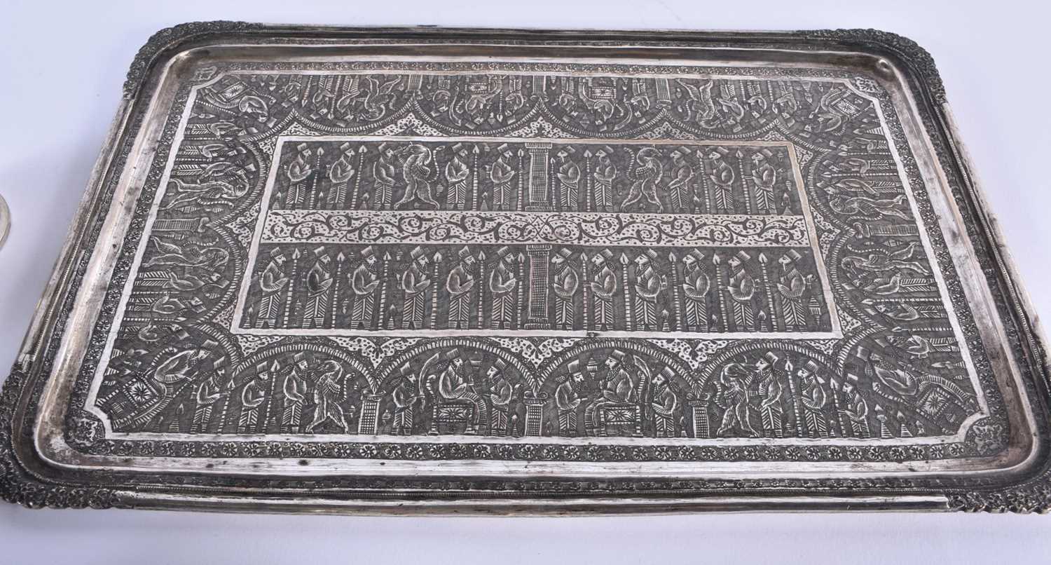 AN ANTIQUE PERSIAN IRANIAN SILVER TEASET ON TRAY. 1158 grams. Largest 32 cm x 22 cm. (8) - Image 4 of 9