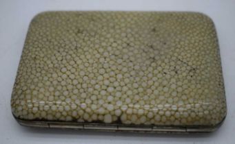 AN EARLY 20TH CENTURY ART DECO SILVER AND SHAGREEN CASE. 83 grams. 11cm x 8.25cm.