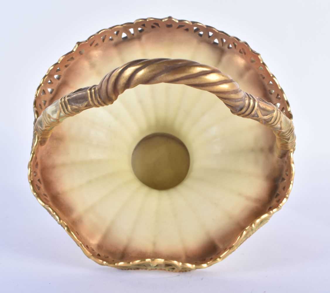 Royal Worcester blush ivory basket, with over handle, pierced wavy rim, spreading cylindrical - Image 2 of 3