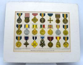 A lithograph of examples of medals and decorations issued to the Allied Soldiers during WW 1
