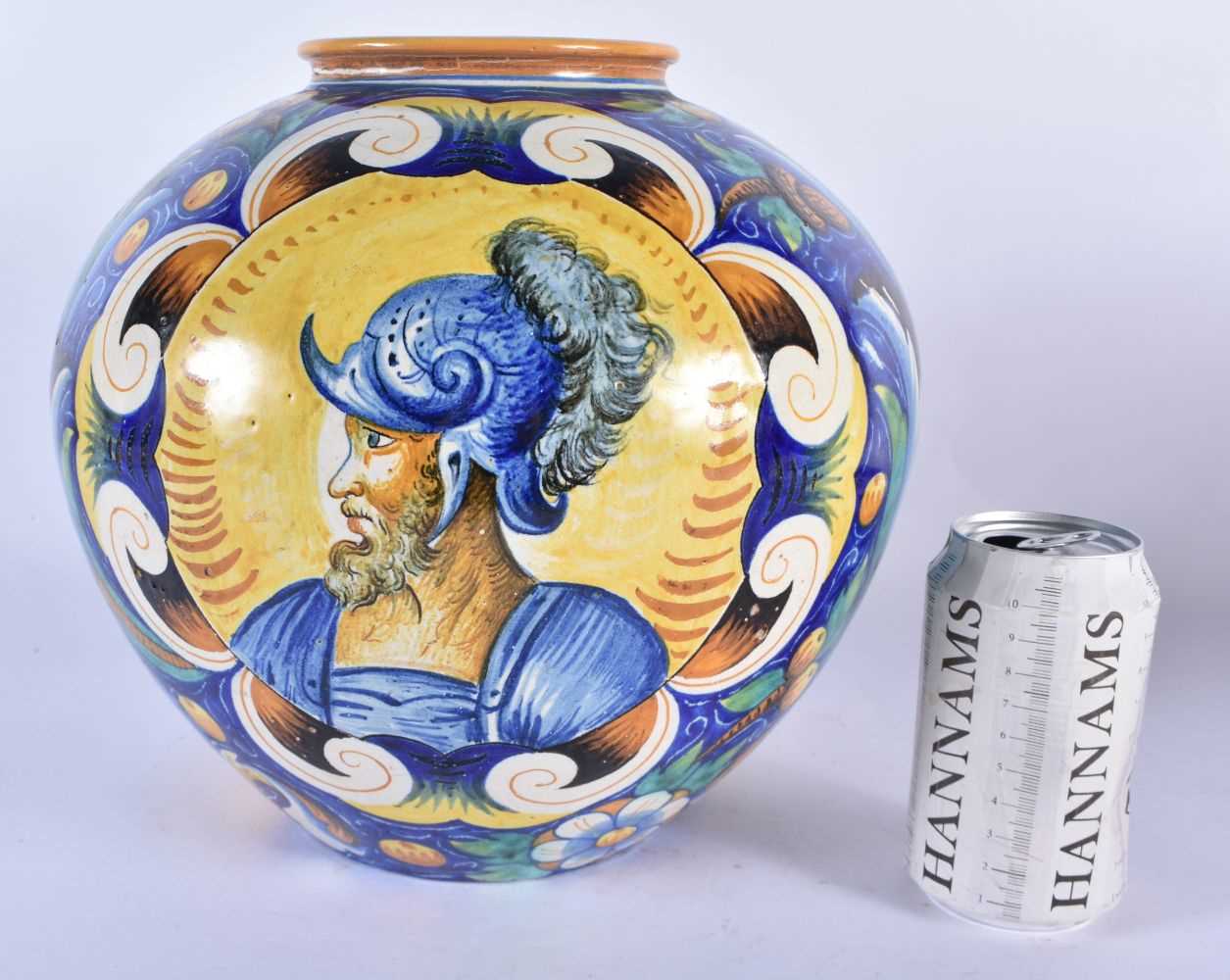 A LARGE 19TH CENTURY ITALIAN CANTAGALLI MAJOLICA POTTERY BULBOUS VASE painted with a portrait of a