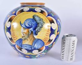 A LARGE 19TH CENTURY ITALIAN CANTAGALLI MAJOLICA POTTERY BULBOUS VASE painted with a portrait of a