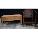 An antique Bergere nursing chair together with a Bergere bench 69 x 56 cm (2).