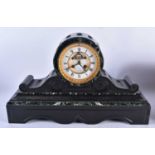 A late 19th Century French black slate and variegated green marble mantel clock with eight day