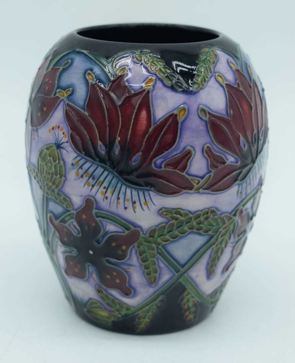Moorcroft Pottery Vase in the Delonix Pattern, Designed by Shirley Hayes 2003. 9 x 7cm - Image 3 of 8
