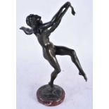 19th century bronze representing a dancer.  Bronze with brown patina on a red marble terrace