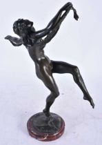 19th century bronze representing a dancer.  Bronze with brown patina on a red marble terrace