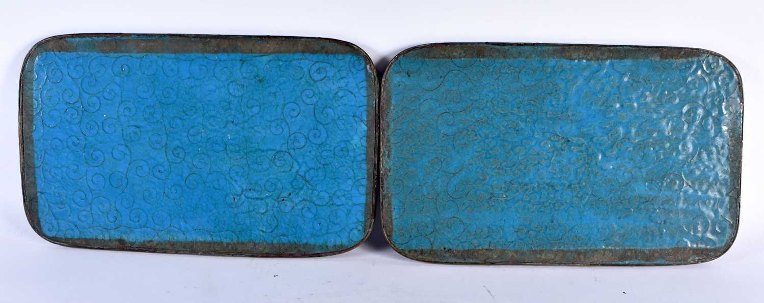 A RARE PAIR OF 19TH CENTURY JAPANESE MEIJI PERIOD CLOISONNE ENAMEL TRAYS decorated with birds and - Image 8 of 8