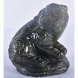 A 19TH CENTURY CHINESE CARVED GREEN STONE FIGURE OF A RECUMBENT BEAST Qing. 12 cm x 7.5 cm.