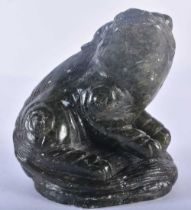 A 19TH CENTURY CHINESE CARVED GREEN STONE FIGURE OF A RECUMBENT BEAST Qing. 12 cm x 7.5 cm.