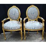 A pair of French style gilt wood upholstered armchairs 104 x 60 cm (2)