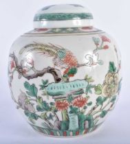 AN EARLY 20TH CENTURY CHINESE FAMILLE VERTE PORCELAIN GINGER JAR AND COVER Guangxu, bearing Kangxi