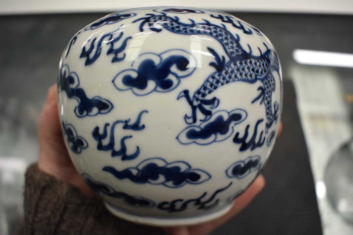 A PAIR OF 19TH CENTURY CHINESE BLUE AND WHITE PORCELAIN GLOBULAR CENSERS bearing Kangxi marks to - Image 6 of 18