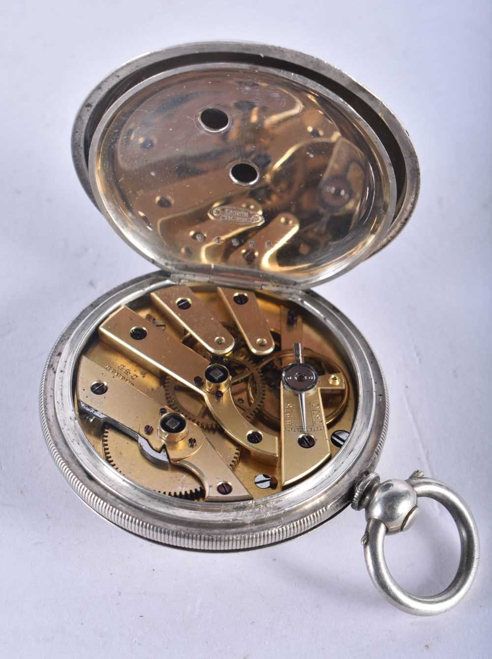 A Fine Silver Cased Half Hunter Pocket Watch. Case Stamped Fine Silver. 4.6 cm diameter, weight 78. - Image 4 of 4