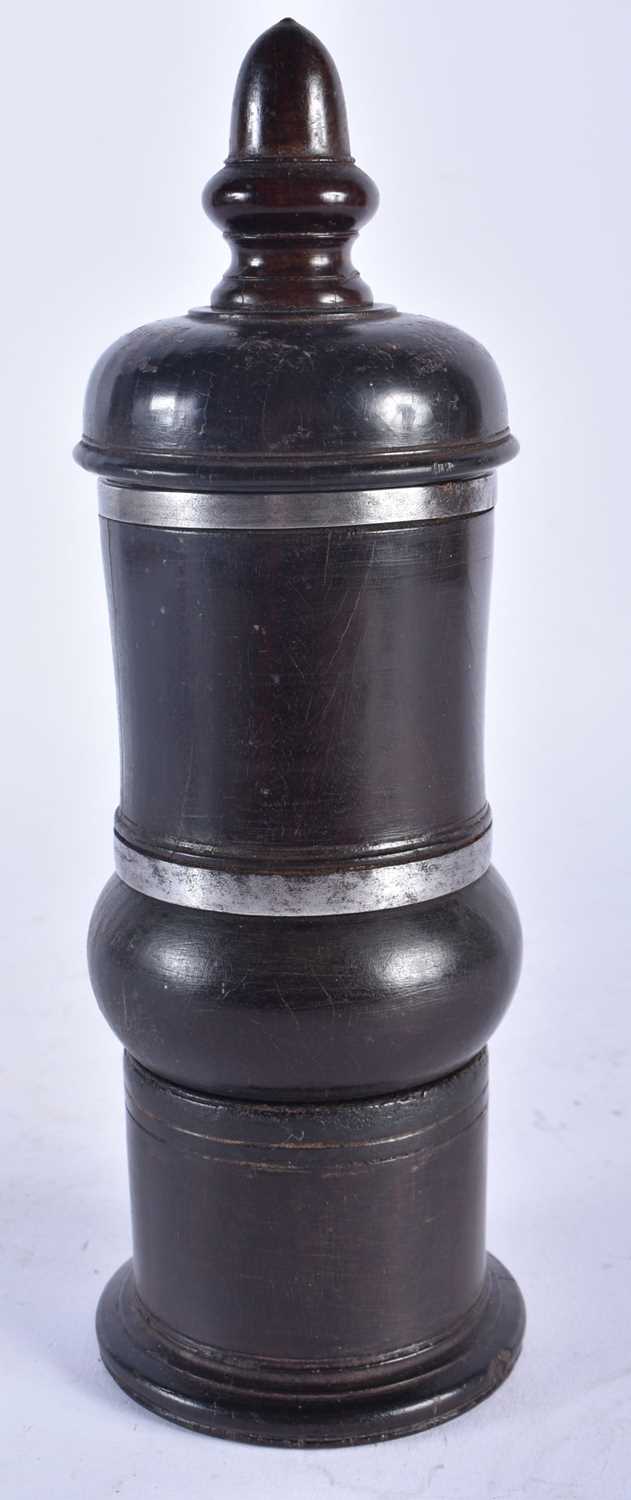 A GEORGE III LIGNUM VITAE COFFEE GRINDER. 23 cm high.