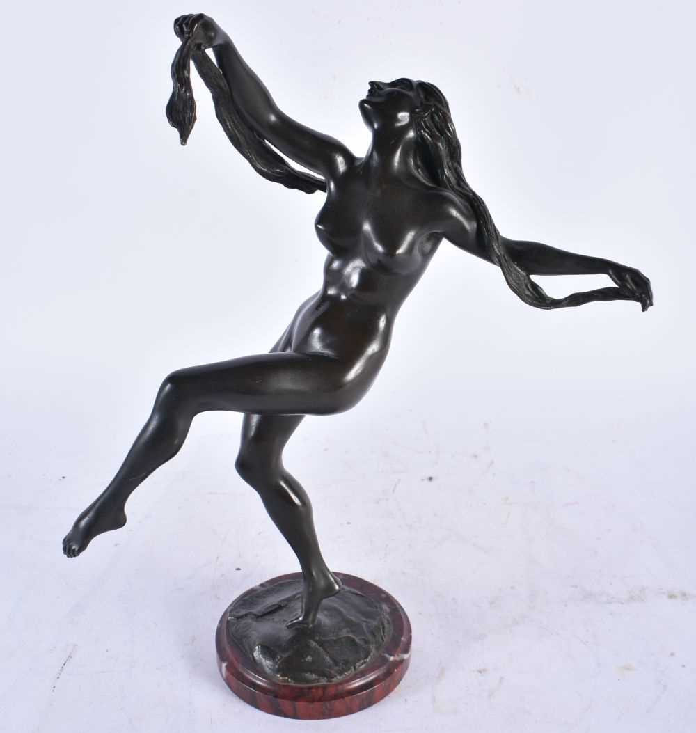 19th century bronze representing a dancer.  Bronze with brown patina on a red marble terrace - Image 3 of 3