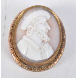 An Antique Cameo Brooch depicting an 18th Century Sailor with Gold Mounts. 5 cm x 4.1cm, weight 19.