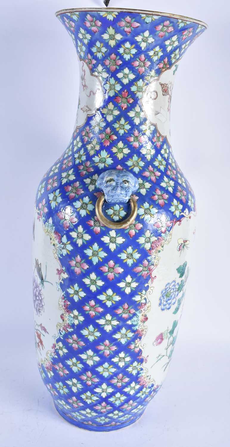 A LARGE 19TH CENTURY CHINESE FAMILLE ROSE PORCELAIN VASE Qing, painted with locusts and flowers. - Image 2 of 6
