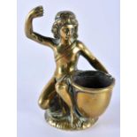 A MID 19TH CENTURY EUROPEAN GRAND TOUR BRONZE FIGURAL TABLE SALT modelled as a male holding his