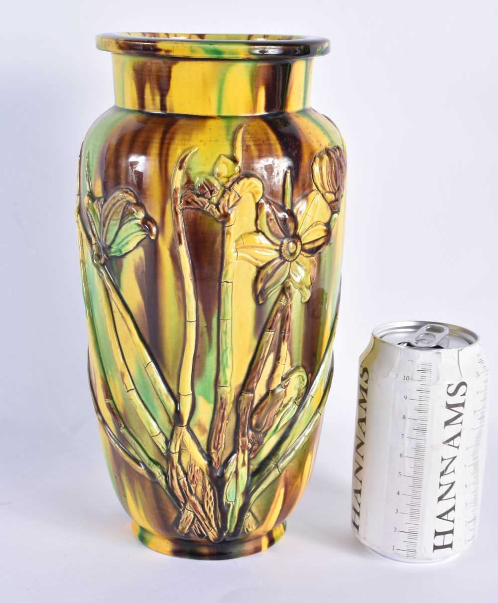 A RARE ANTIQUE SPINACH AND EGG GLAZED ENGLISH POTTERY VASE Attributed to Christopher Dresser for