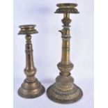 Two Antique Arabic Middle Eastern Islamic Bedouin Candlesticks.  Largest 52cm x 21.5cm
