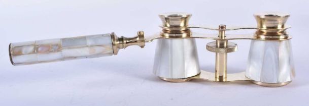 A PAIR OF MOTHER OF PEARL OPERA GLASSES. 18cm wide extended.