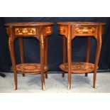 A near pair of Baroque style inlaid Oval side 1 drawer tables 73 x 53 x 40 cm (2)