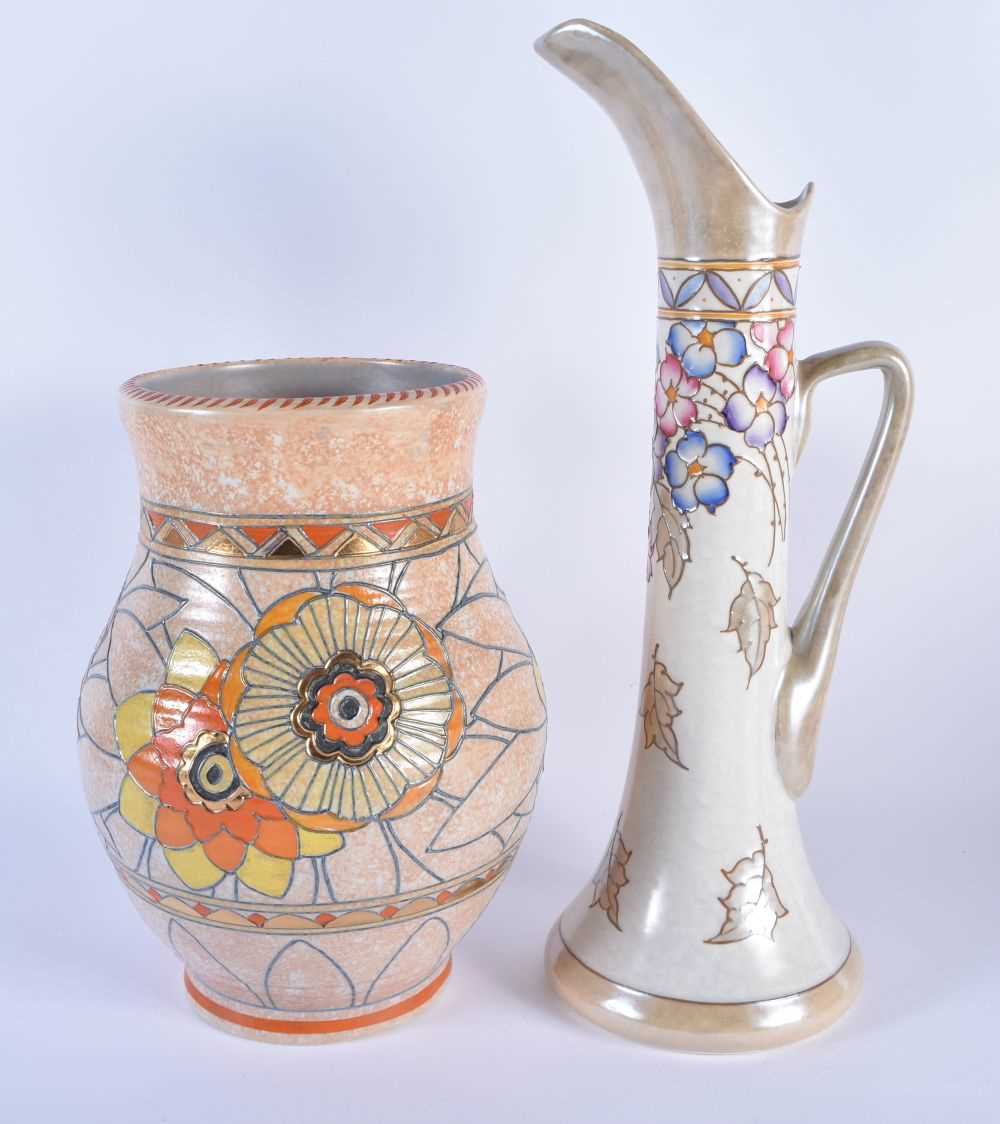 THREE LARGE ART DECO ENGLISH POTTERY VASES together with a ewer, bursley ware etc. Largest 38.5 cm - Image 5 of 8