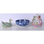 A Chinese Porcelain Celadon Duck together with a Polychrome porcelain Buddha and a Japanese bowl 8 x
