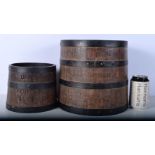 A pair of Victorian Metal bound wooden barrels 24 x 24 cm (2).