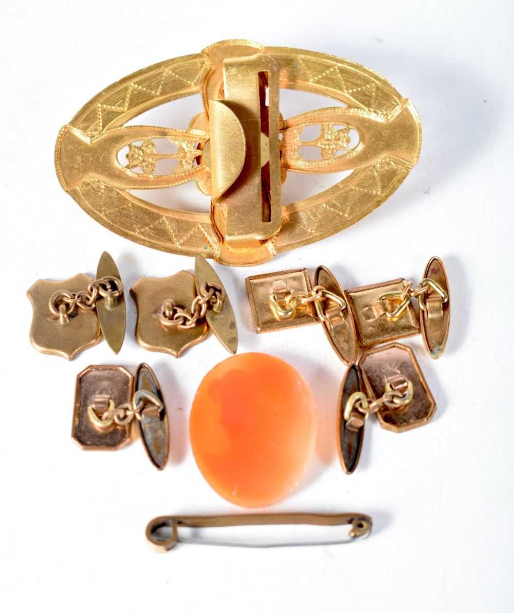 3 Pairs of Vintage Cufflinks together with a Bar Brooch, Belt Buckles and a Shell Cameo. Buckle 4. - Image 2 of 2