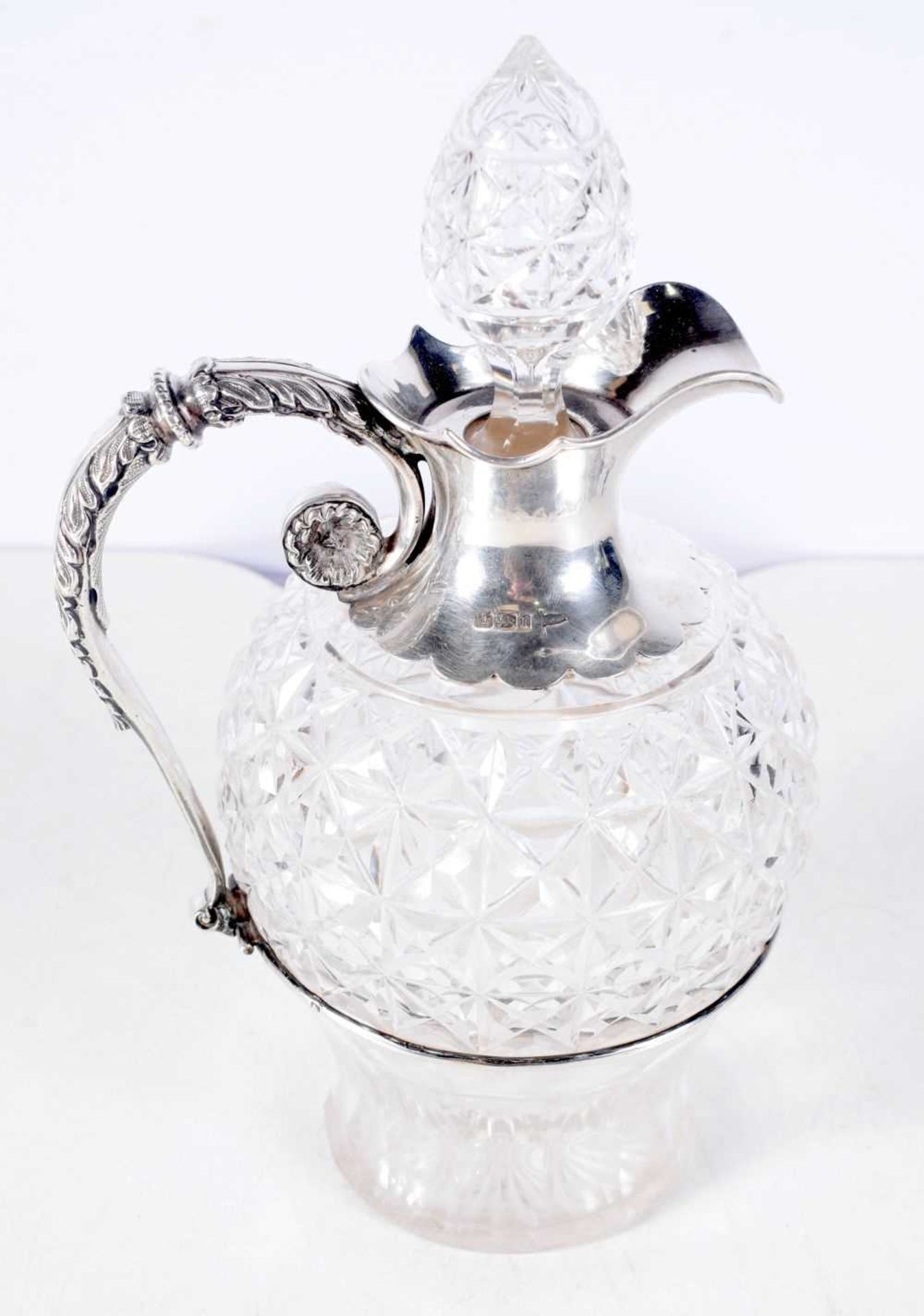 A Cut Glass Claret Jug with Silver Mounts. Possible by Wilkinson & Roberts. Hallmarked Sheffield - Image 2 of 3