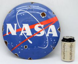A metal enamelled NASA style sign 30cm .