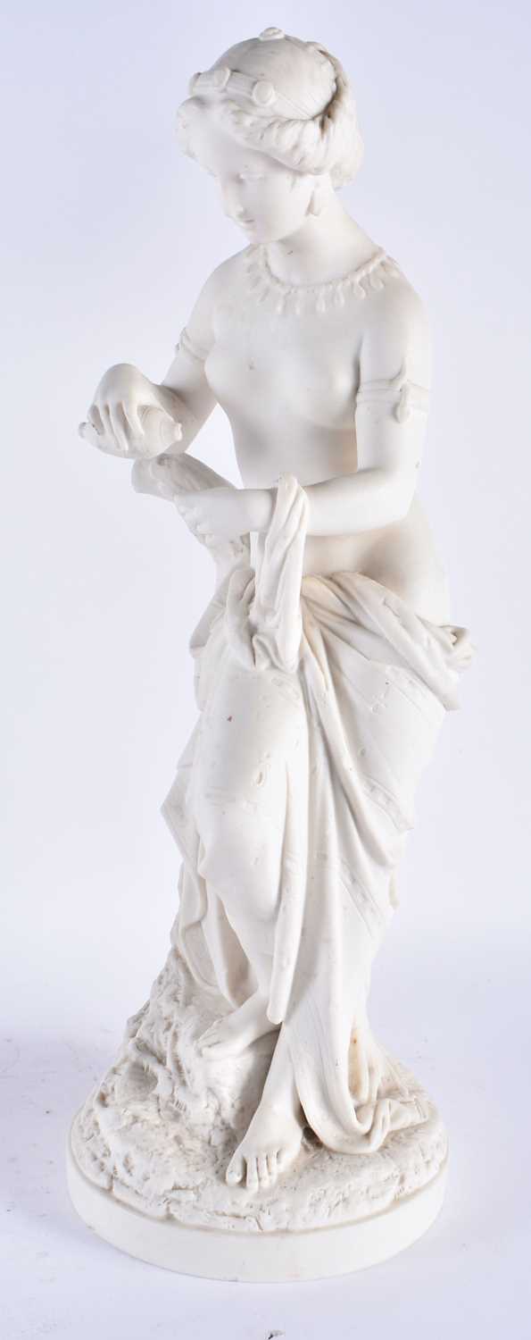 A LARGE PAIR OF 19TH CENTURY PARIAN WARE FIGURE OF FEMALES modelled upon naturalistic bases. 43 cm - Image 4 of 7