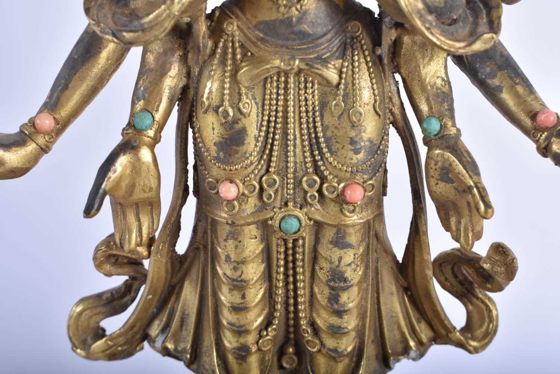 A LARGE CHINESE TIBETAN JEWELLED GILT BRONZE FIGURE OF A STANDING BUDDHA 20th Century. 28 cm high. - Image 4 of 8