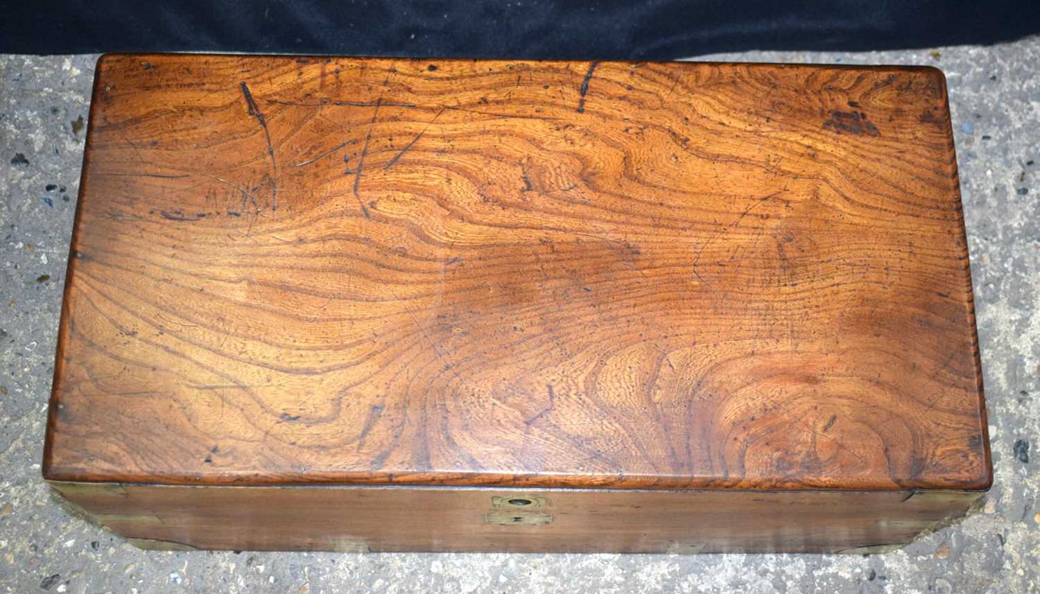 An antique Camphor wood Campaign chest 28 x 60 x 31 cm. - Image 3 of 10