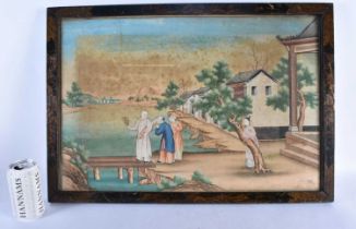 Chinese School (18th/19th Century) Watercolour, Four figures in a landscape, period Chinese black