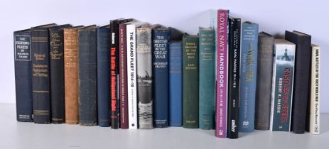 A collection of books related to Naval Warfare during WWall 1 including a German language book (
