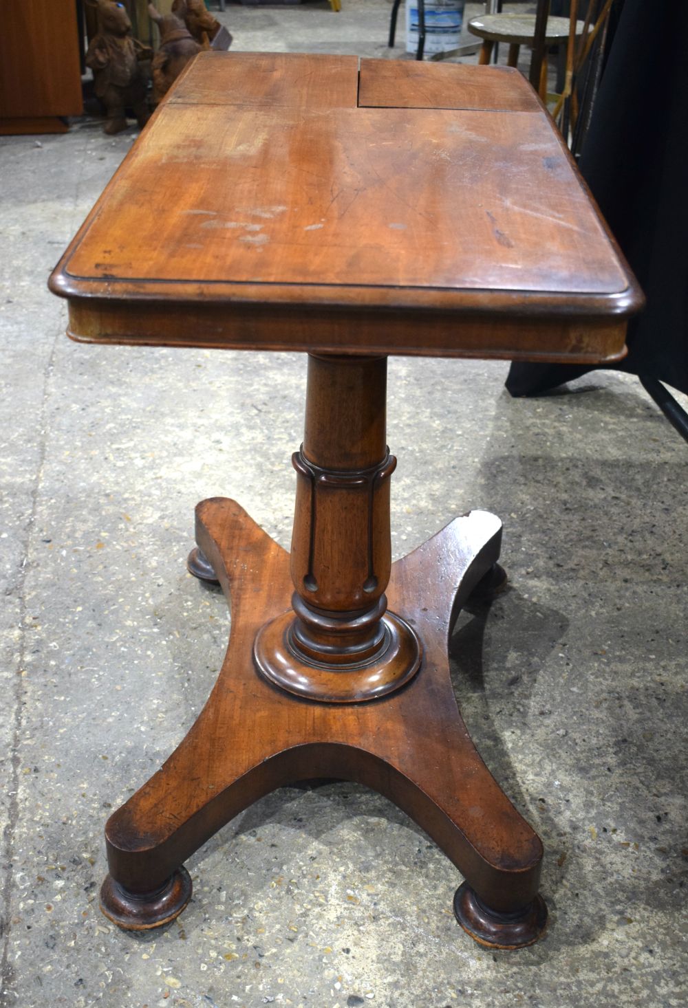 A small Victorian Pedestal reading table with top opening writing slopes 73 x 91 cm. - Image 7 of 8