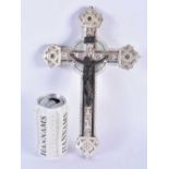 AN ANTIQUE MOTHER OF PEARL AND ABALONE SHELL CORPUS CHRISTI CRUCIFIX. 32 cm x 16 cm.