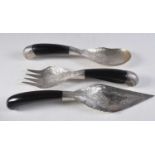 A Set of Three Antique Continental Silver Salad Servers with Bakelite Handles. Indistinct Marks,