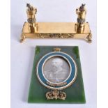 A CONTINENTAL JADE AND ENAMEL SILVER GILT PHOTOGRAPH FRAME, together with a Continental silver