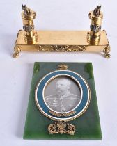A CONTINENTAL JADE AND ENAMEL SILVER GILT PHOTOGRAPH FRAME, together with a Continental silver