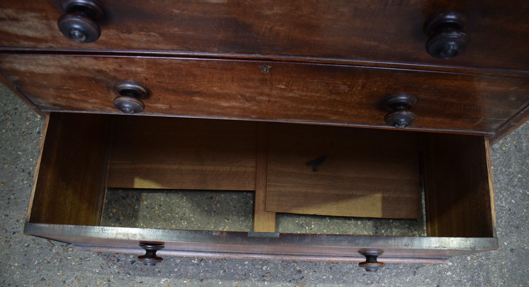 A late 19th Century Mahogany 5 Drawer chest together with two small leather top tables 112 x 112 x - Image 11 of 16
