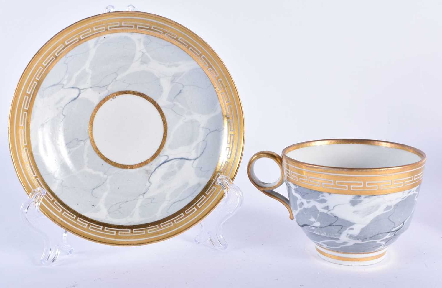 Early 19th century Flight Barr and Barr Worcester cup and saucer painted with a marble ground - Image 2 of 5