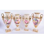 A FINE SET OF FOUR LATE 18TH/19TH CENTURY CHAMBERLAINS WORCESTER VASES beautifully painted with