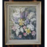 A framed oil on Canvas still life of flowers signed Cameron 1959 54 x 44 cm