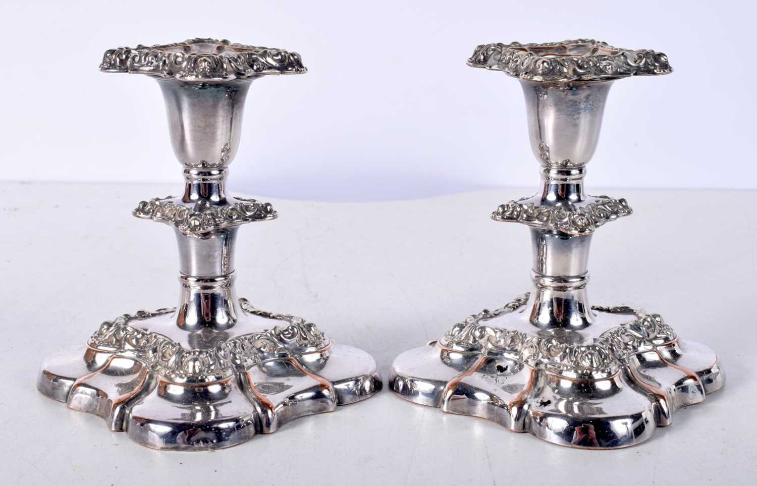 A pair of Silver plated candlesticks together with a smaller pair largest 20 cm (4). - Image 4 of 6